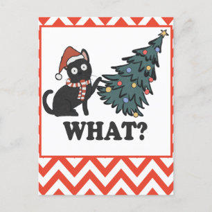 Graciosa postal de árbol de navidad para gato negr