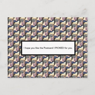 Graciosa postal de un chico que coge sus postales 