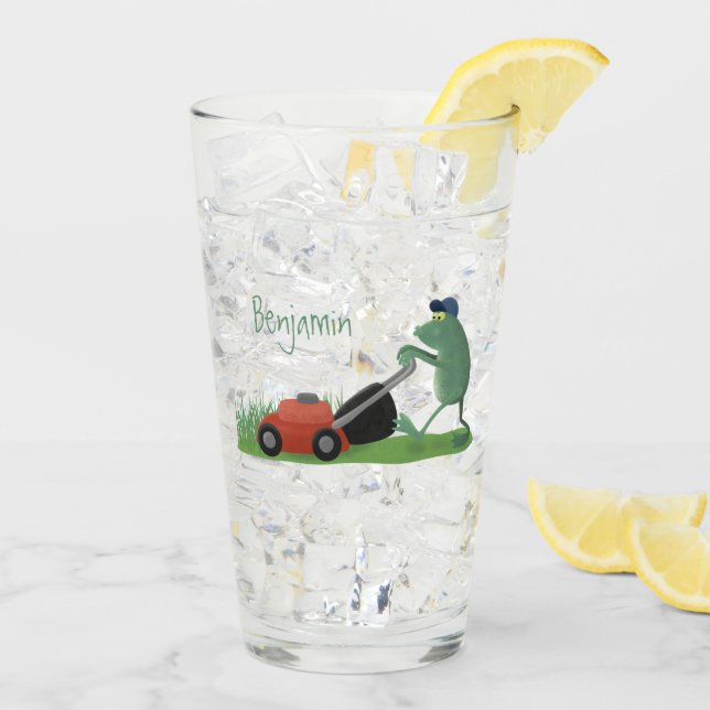 Graciosa rana verde que siembra césped personaliza (Reverso (hielo))