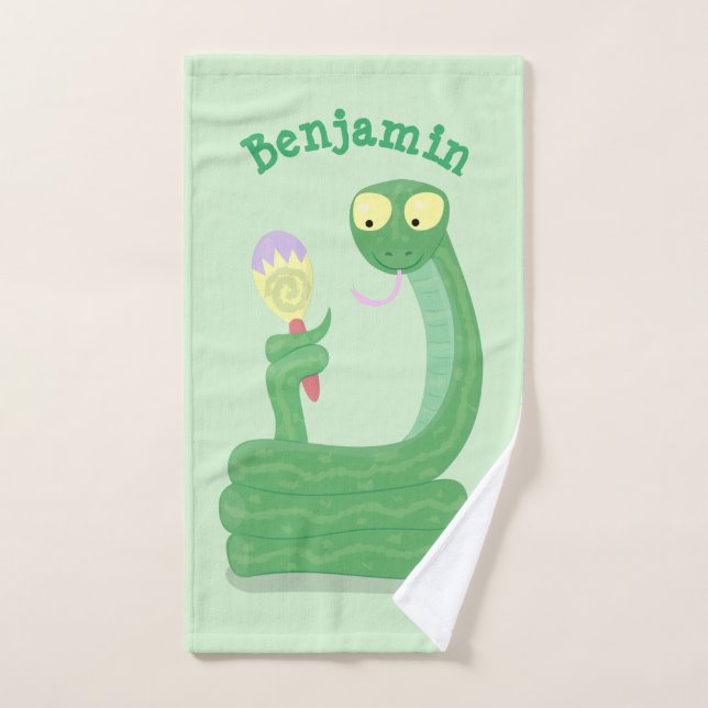 Graciosa serpiente verde con maraca personalizado (Toalla de mano)