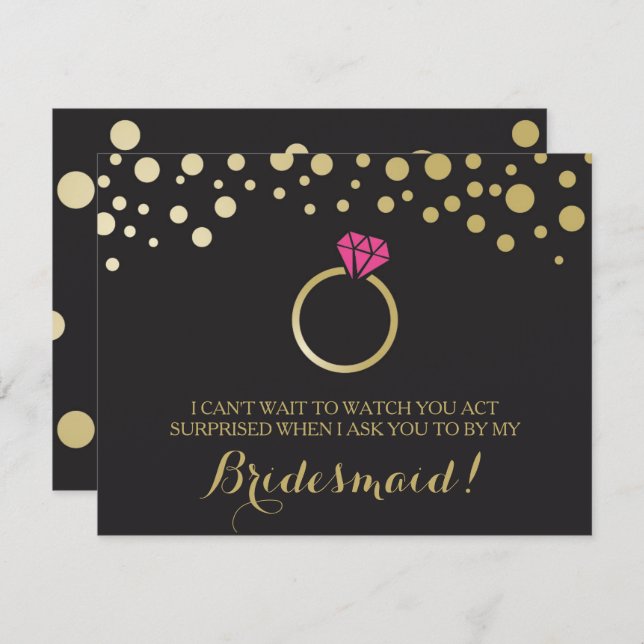 Graciosa tarjeta BRIDESMAID PROPOSAL ~ Oro negro y (Anverso / Reverso)