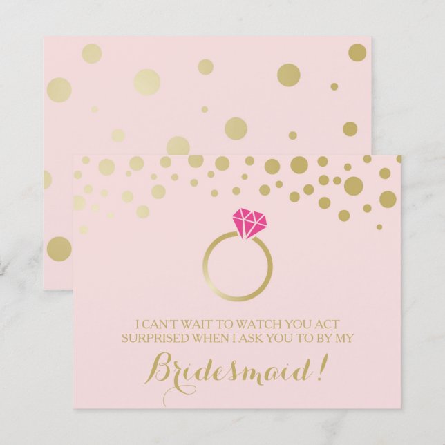Graciosa tarjeta BRIDESMAID PROPOSAL ~ Oro rosa y  (Anverso / Reverso)
