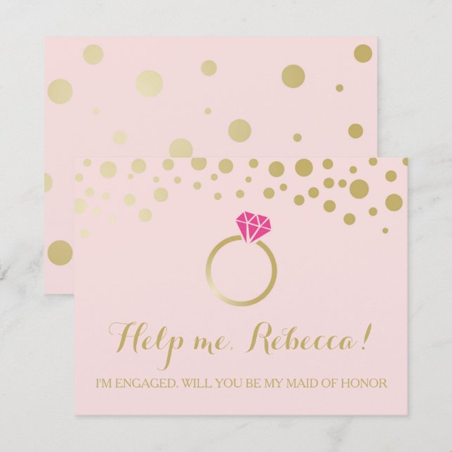 Graciosa tarjeta BRIDESMAID PROPOSAL ~ Oro rosa y  (Anverso / Reverso)