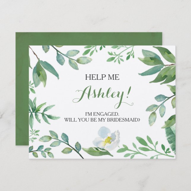 Graciosa tarjeta BRIDESMAID PROPOSAL, verde (Anverso / Reverso)