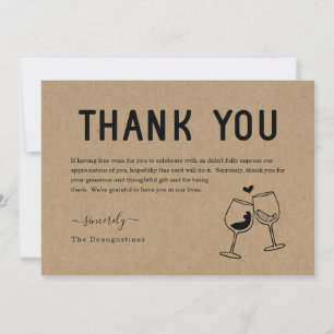 Graciosa tarjeta de agradecimiento por vino gratis