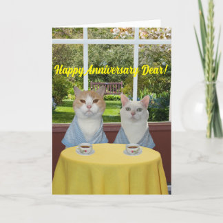 Graciosa tarjeta de aniversario de gato para cónyu