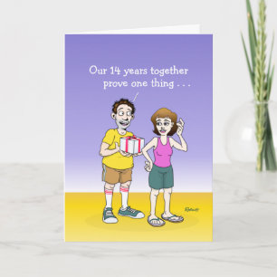 Graciosa tarjeta de aniversario del 14° Boda