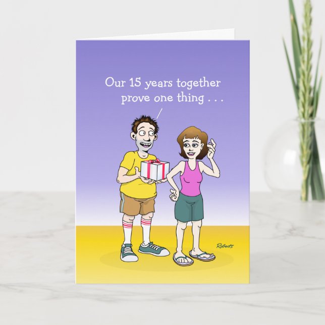 Graciosa tarjeta de aniversario del 15° Boda (Anverso)