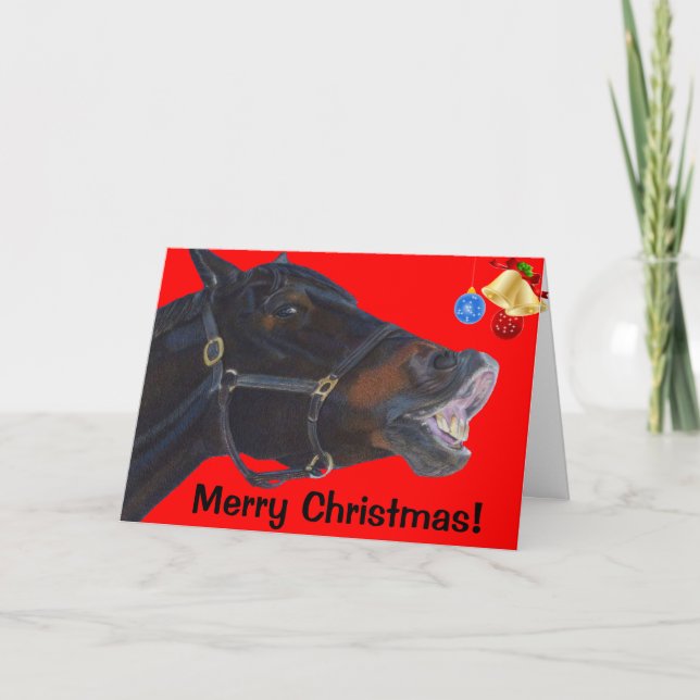 Graciosa tarjeta de caballo navideño Merry (Anverso)