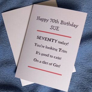 Graciosa tarjeta de cumpleaños 70 cumpleaños Gin