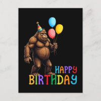 Graciosa tarjeta de cumpleaños BigFoot con globos