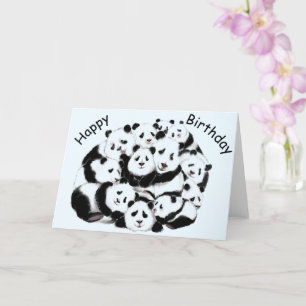 Graciosa tarjeta de cumpleaños con Pandas felices