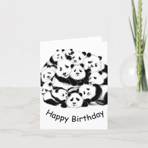 Graciosa tarjeta de cumpleaños con Pandas felices