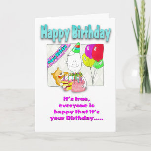 Graciosa tarjeta de cumpleaños con pastel_