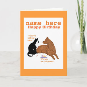 Graciosa tarjeta de cumpleaños con perro, gato Aña