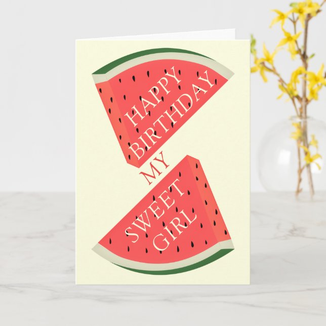 Graciosa tarjeta de cumpleaños con sandía dulce (flor amarilla)