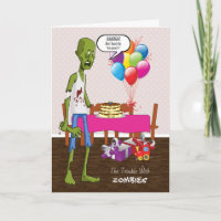 Graciosa tarjeta de cumpleaños con zombie en Fiest