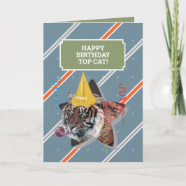 Graciosa tarjeta de cumpleaños de anciano con tigr