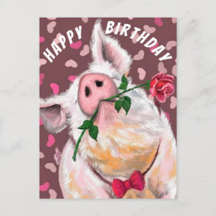 Graciosa tarjeta de cumpleaños de cerdo caballero
