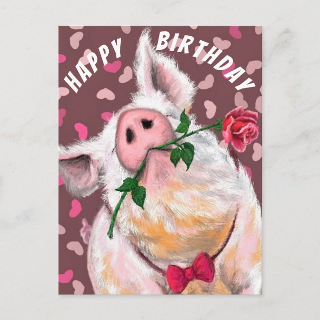 Graciosa tarjeta de cumpleaños de cerdo caballero  (Anverso)