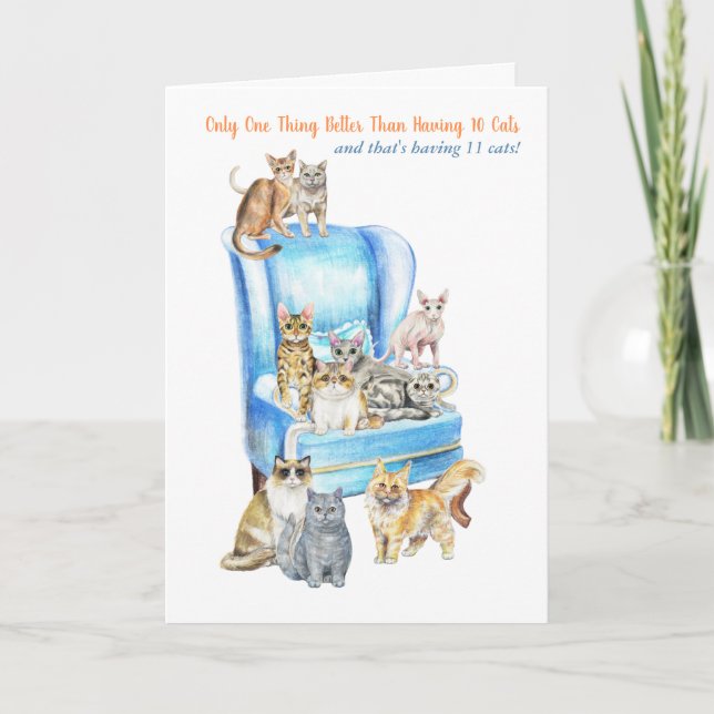 Graciosa tarjeta de cumpleaños de Crazy Cat Lady - (Anverso)