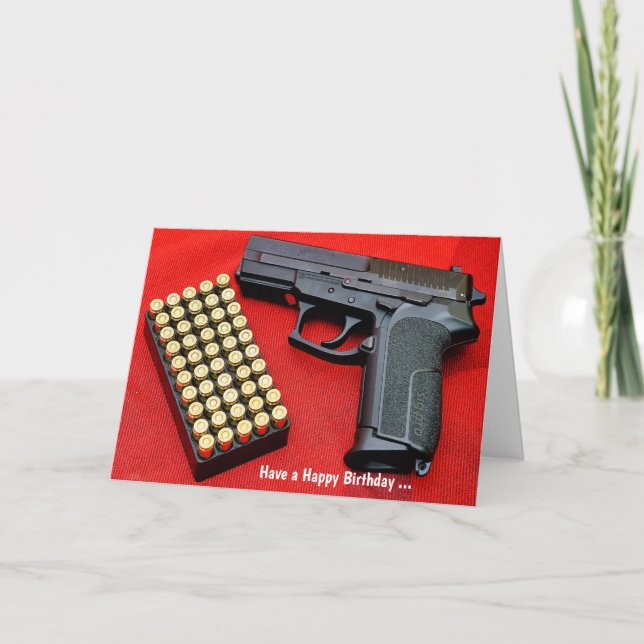 Graciosa tarjeta de cumpleaños de Humor Gun (Anverso)