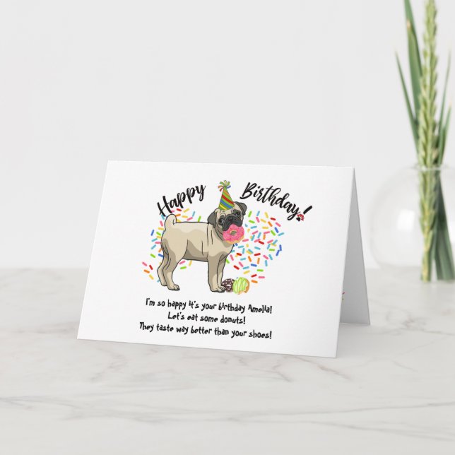 Graciosa tarjeta de cumpleaños de Mascota pug (Anverso)
