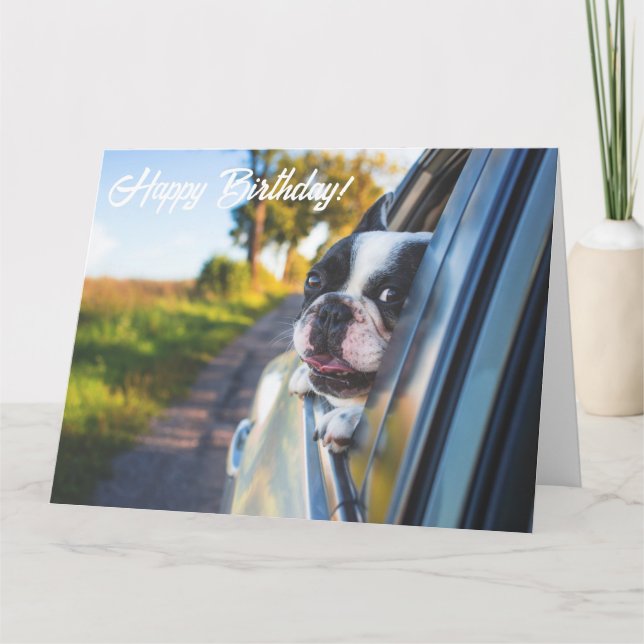 Graciosa tarjeta de cumpleaños de perro Bulldog fr (Anverso)
