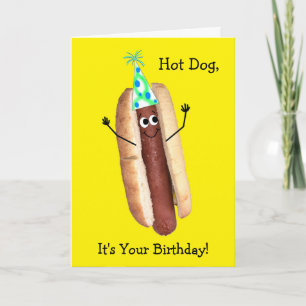Graciosa tarjeta de cumpleaños de perro caliente p