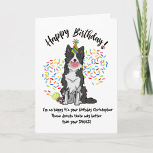 Graciosa tarjeta de cumpleaños de perro collie en 