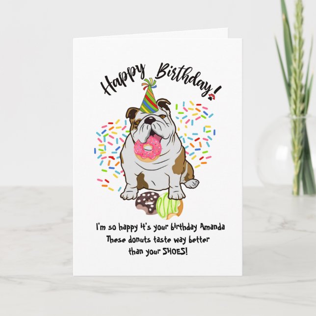 Graciosa tarjeta de cumpleaños de perro de Bulldog (Anverso)