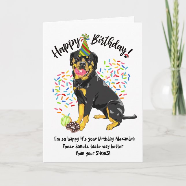 Graciosa tarjeta de cumpleaños de Rottweiler Dog (Anverso)