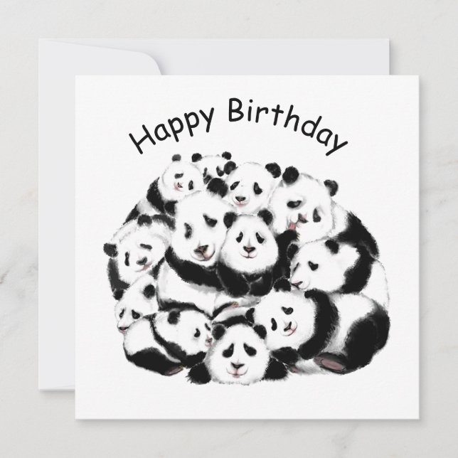 Graciosa tarjeta de cumpleaños familia Panda - Pin (Anverso)