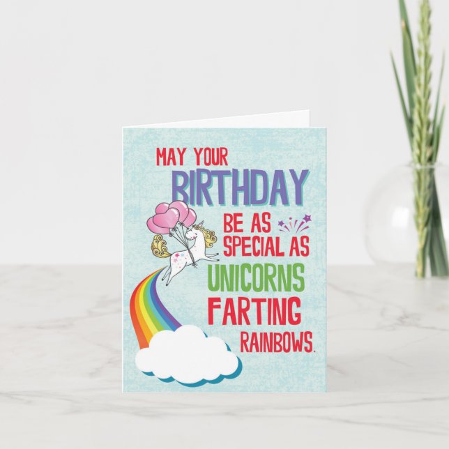 Graciosa tarjeta de cumpleaños feliz - Unicornios  (Anverso)
