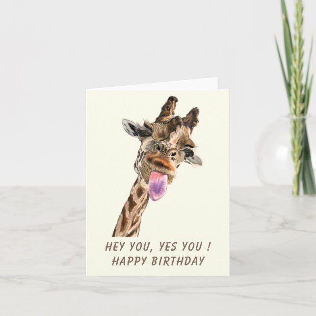 Graciosa tarjeta de cumpleaños Giraffe juguetona - (Anverso)