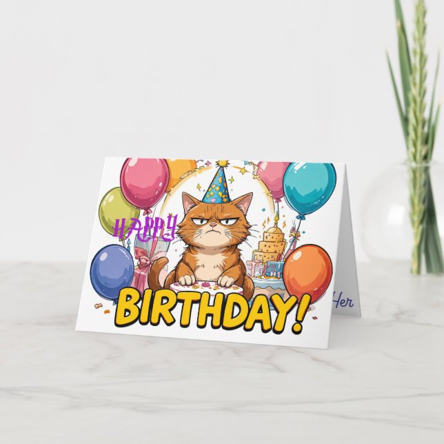 Graciosa tarjeta de cumpleaños Grumpy para gato -  (Anverso)
