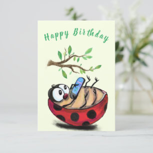 Graciosa tarjeta de cumpleaños Happy Ladybug con e
