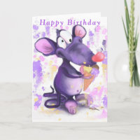 Graciosa tarjeta de cumpleaños Happy Mouse come he