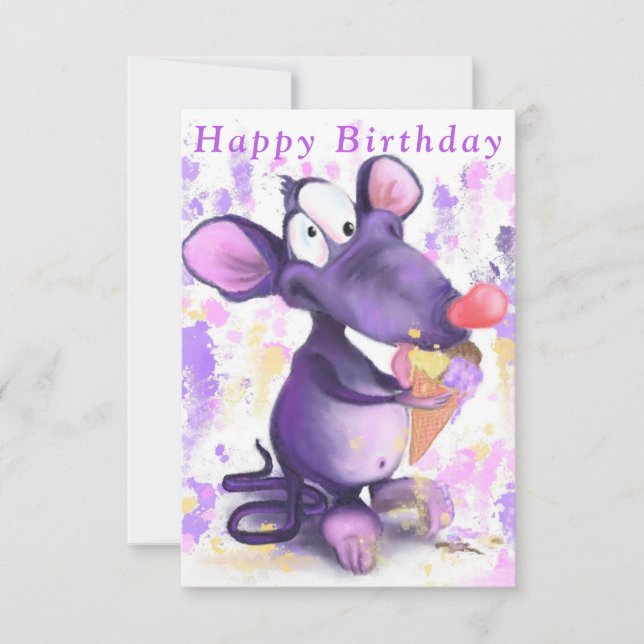 Graciosa tarjeta de cumpleaños Happy Mouse come he (Anverso)