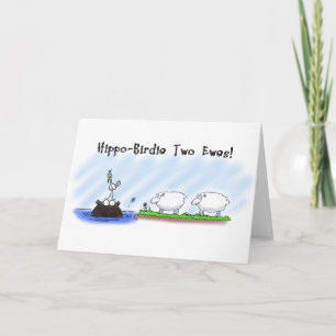 Graciosa tarjeta de cumpleaños. Hippo Birdie Two E