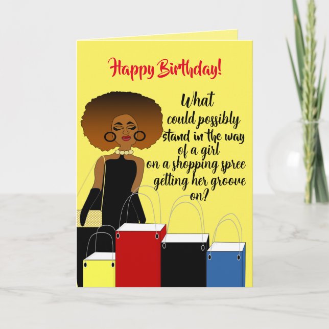Graciosa tarjeta de cumpleaños para mujeres afroam (Anverso)