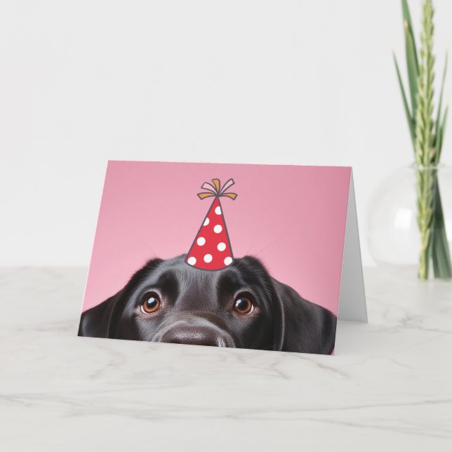 Graciosa tarjeta de cumpleaños para perro negro (Anverso)