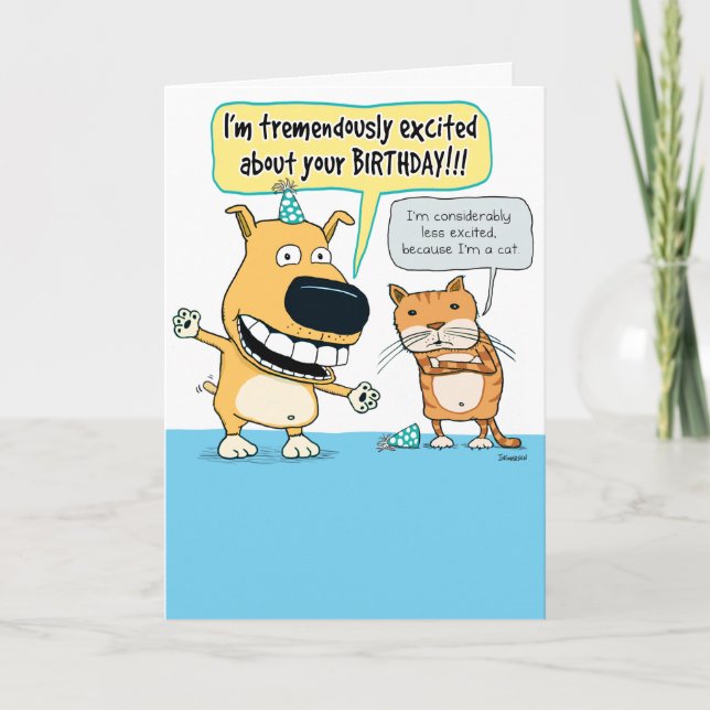 Graciosa tarjeta de cumpleaños para perro y gato a (Anverso)