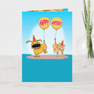 Graciosa tarjeta de cumpleaños para perros y gatos