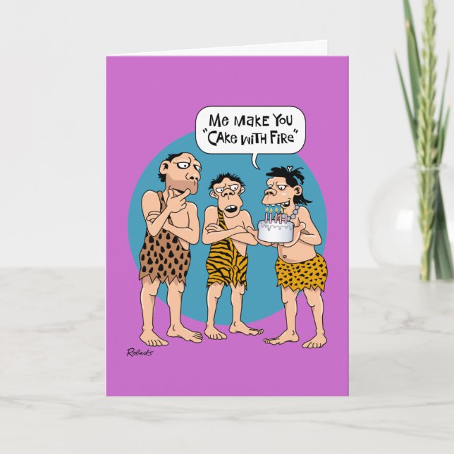 Graciosa tarjeta de cumpleaños "Pastel con fuego" (Anverso)