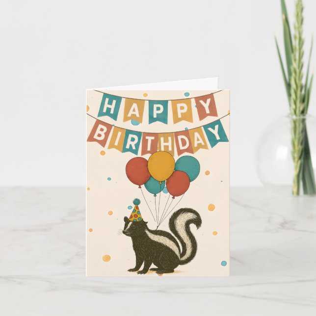 Graciosa tarjeta de cumpleaños Skunk - Globos y Go (Anverso)