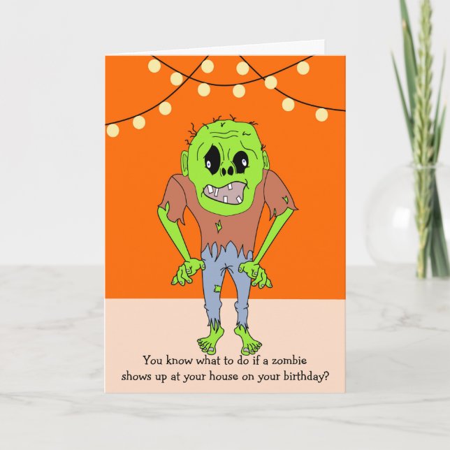 Graciosa tarjeta de cumpleaños zombie para cualqui (Anverso)