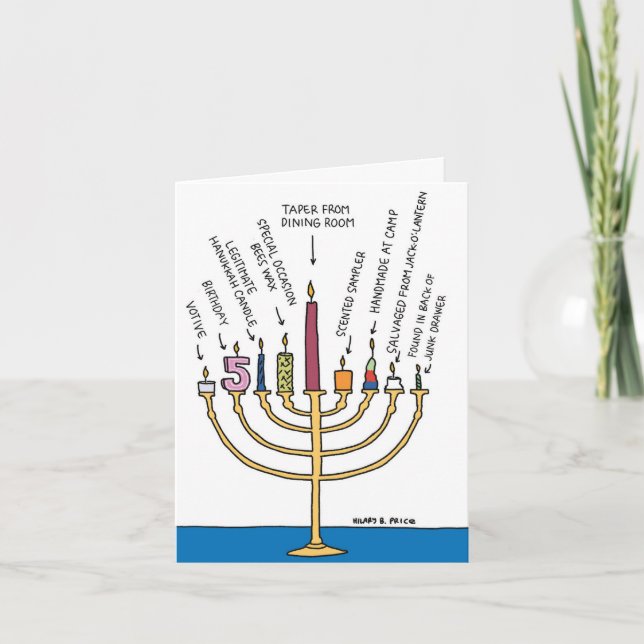 Graciosa tarjeta de felicitación Chanukah - Velas  (Anverso)