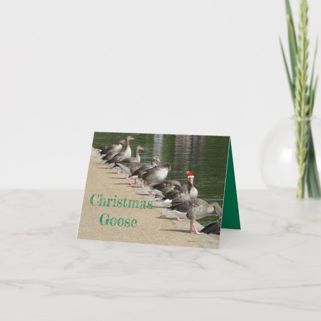Graciosa tarjeta de felicitación de goose navideño (Anverso)