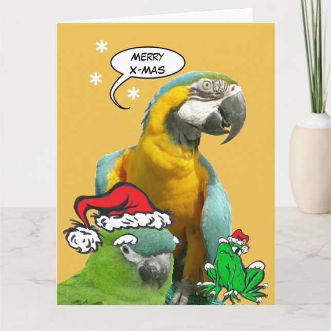 Graciosa tarjeta de felicitación Parrot Merry X-Ma (Anverso)